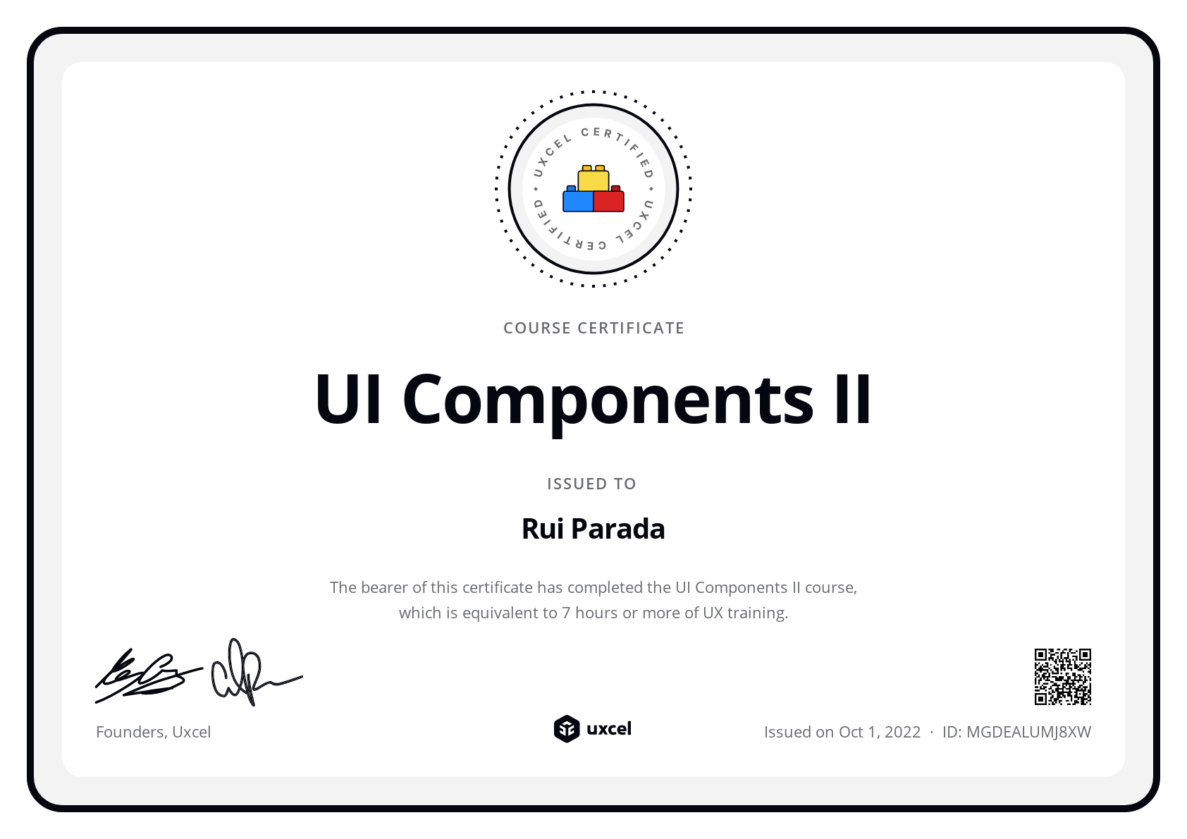 Rui Parada's certificate